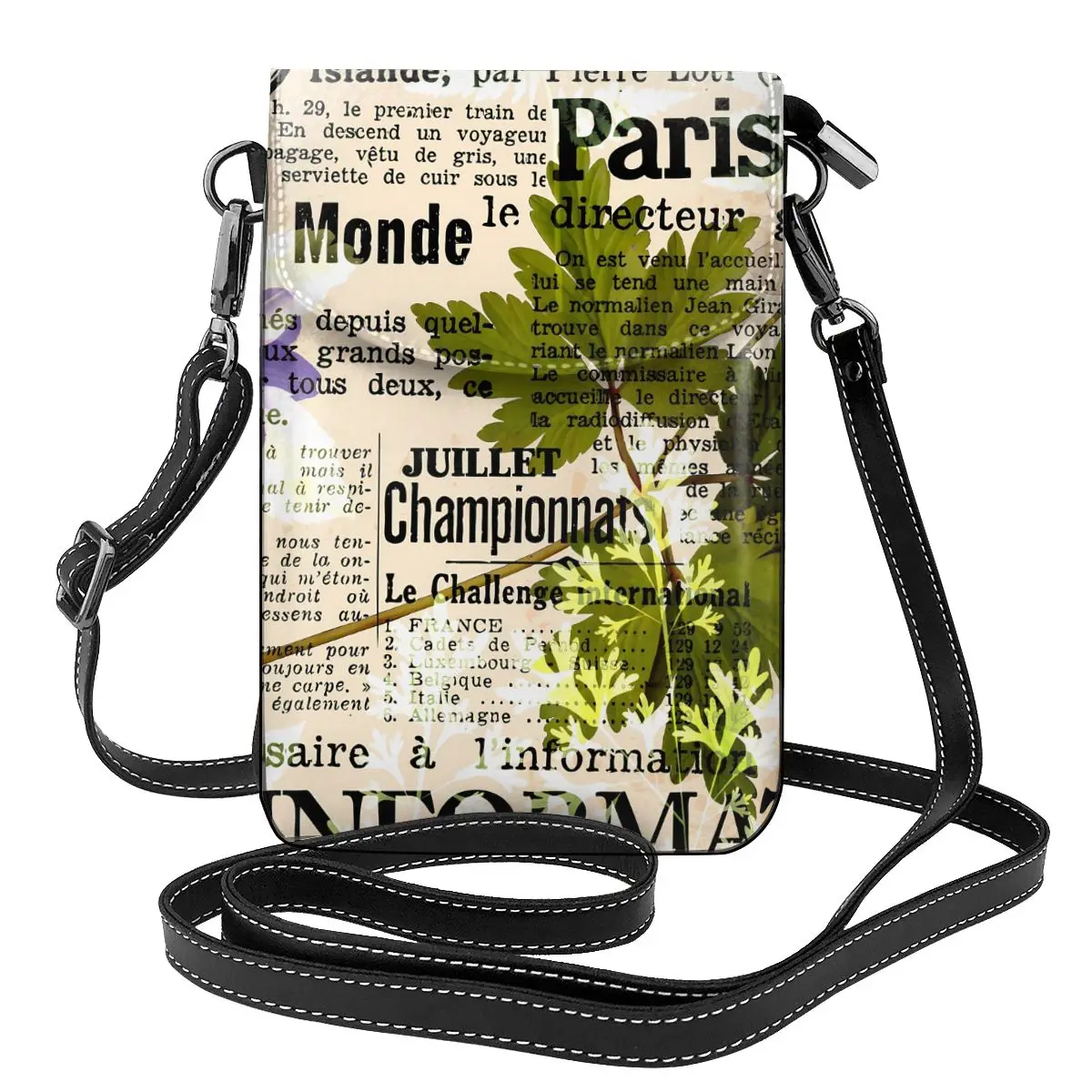 

Vintage Newspaper Shoulder Bag Herbarium Print Stylish Leather Work Women Bags Student Gifts Purse