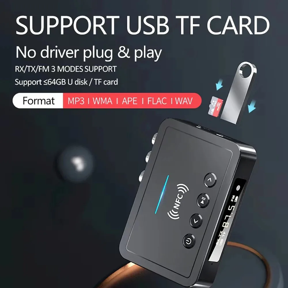 Фото NFC Bluetooth 6.0 приемник-передатчик беспроводной адаптер FM стерео AUX 3,5 мм оптический коаксиальный TF/U-диск пульт дистанционного управления для ТВ ПК №4