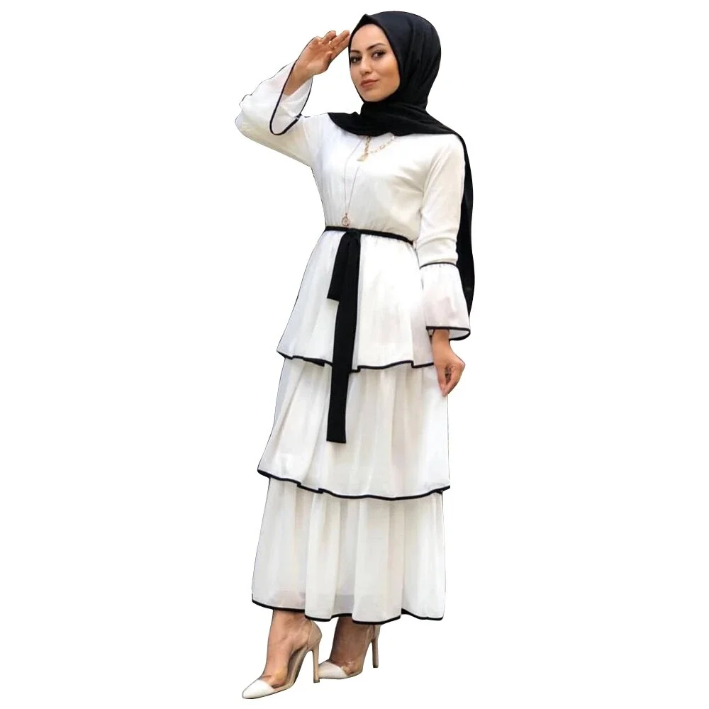 

Plus Size Abaya Turkey Evening African Dresses For Women Muslim Dress Flare Sleeve Femme Islam Robe Vestidos Tiered