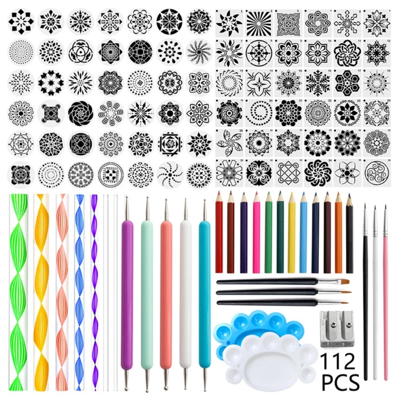 

112PCS/ Pack Mandala Arts Drawing Nail Craft Kits for Home Decor J60A
