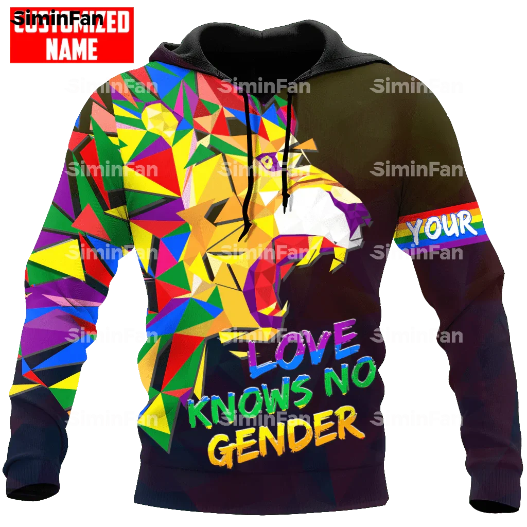 

LION LGBT PRIDE LOVE KNOWS NO GENDER 3D Print Hoodie Zipper Jacket Men Hooded Pullover Sweatshirt Female Top Coat Unisex Outwear