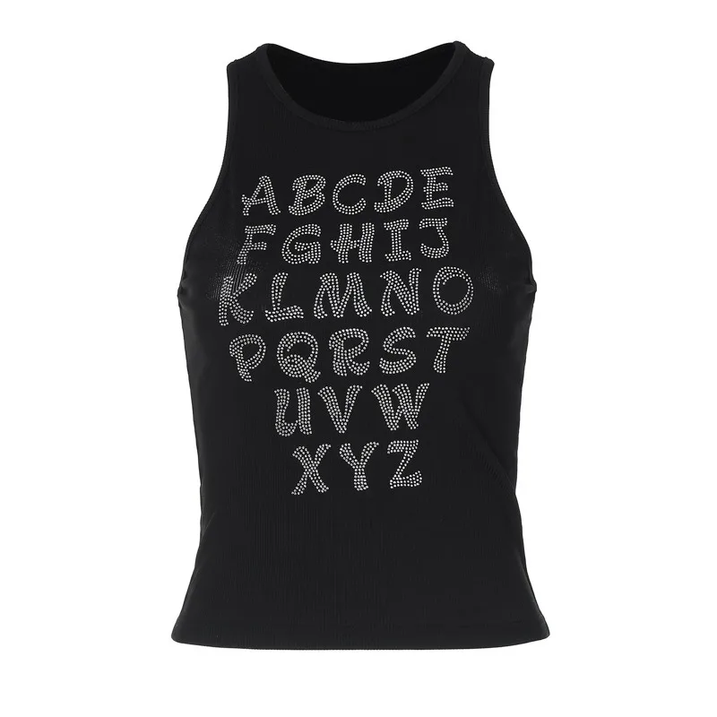 Шикарный мягкий вязаный жилет без рукавов с надписью и стразами на подтяжках