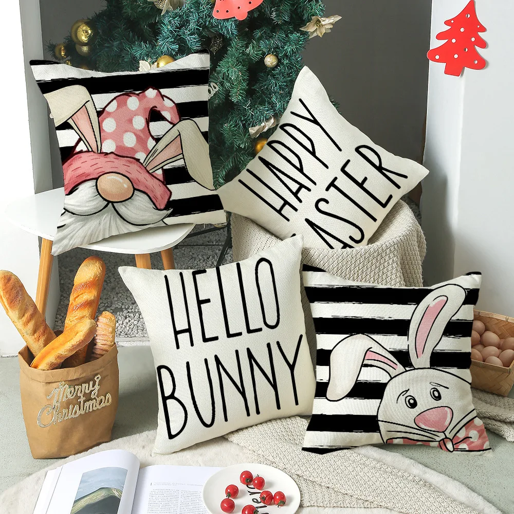 

Easter pillow linen printed pillow hand-painted rabbit dwarf pillowcase household items bedroom 45*45cm