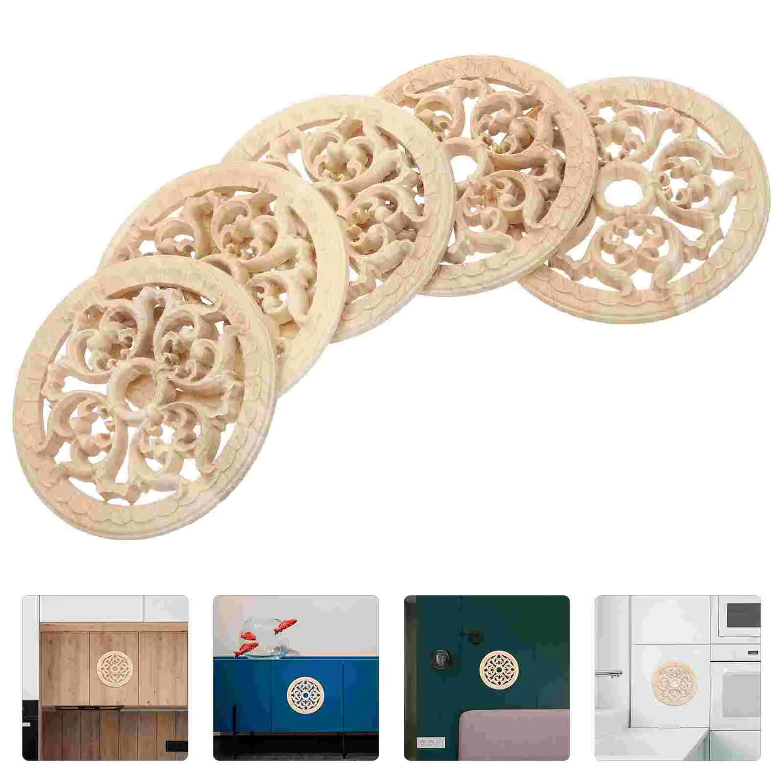 

Wood Appliques Furniture Carved Wooden Onlay Applique Decorative Carving Holder Brush Makeup Decals Decal Onlays Bamboo