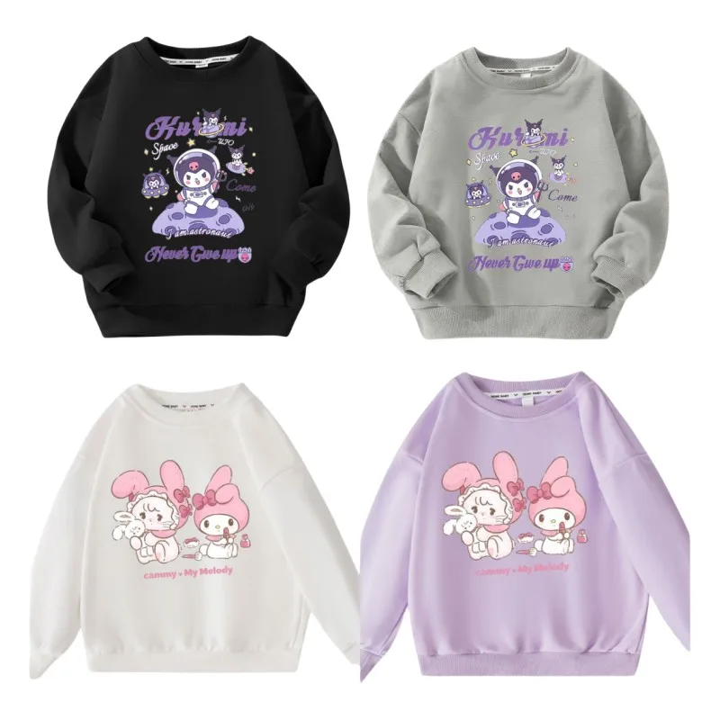 

Anime Sanrios Children Fashion Print Pullover Cartoon My Melody Kuromi Cute Girl Sport Long Sleeve Kawaii Casual Pure Cotton Top