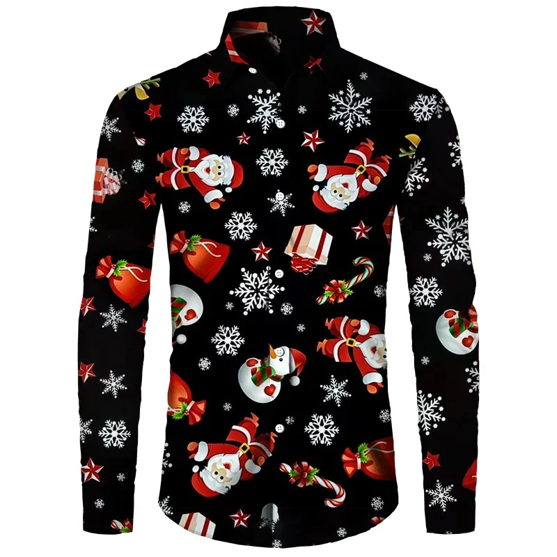 2023 Santa Claus Series Men's Long-Sleeved Personalized Fashion Trend Printed Versatile Large Size Shirt