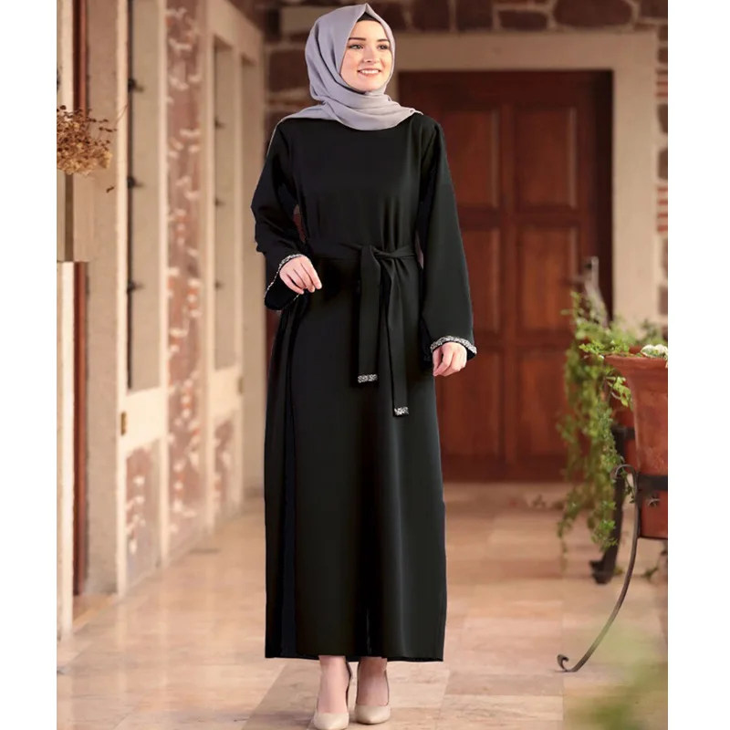 Turkish Abaya Muslim Women Long Sleeve Maxi Dress Vintage Kaftan Dubai Ramadan Traditional Islamic Arab Robe Jalabiya Solid Colo