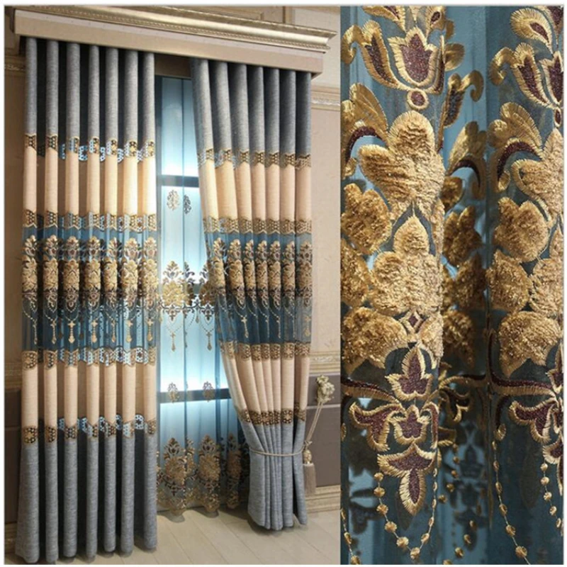 

European Window Curtains for Living Room Bedroom Linen Embroidered Curtain Fabric Gauze Curtain Roman Curtain Cotton Linen Grey