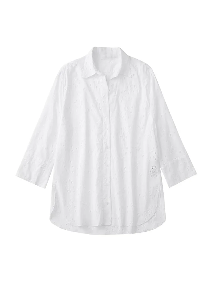 

Женская ажурная блузка с вышивкой, винтажная рубашка с длинным рукавом и пуговицами, лето 2022