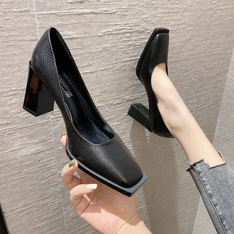 

High Heels Women Shoes Women Shallow Silver Designer Wedges Shoes for Women Sexy Square Toe Thick Heel Female Shoes 2023 New