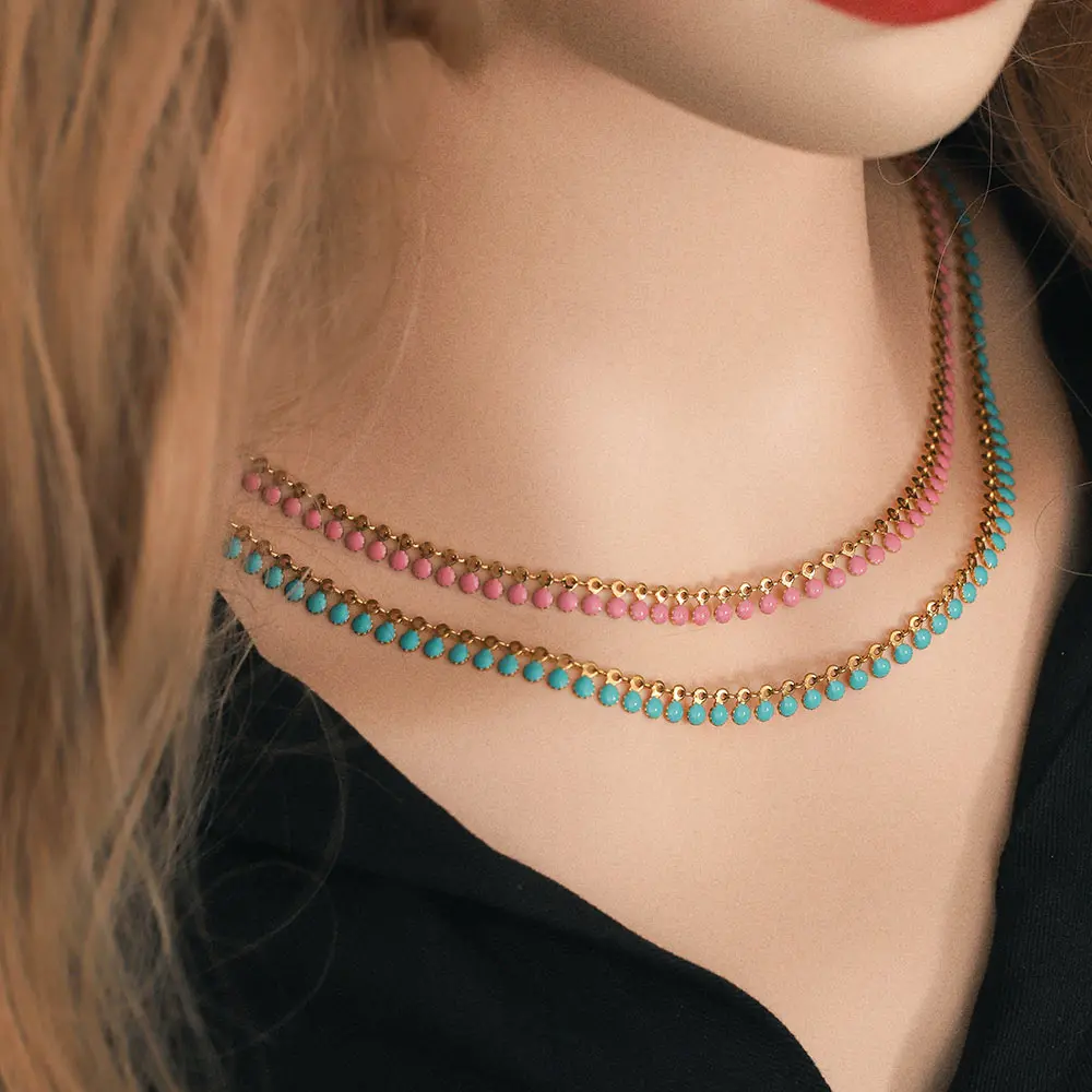 Цепочка Из Нержавеющей Стали с цветными эмалированными звеньями 1 метр - купить