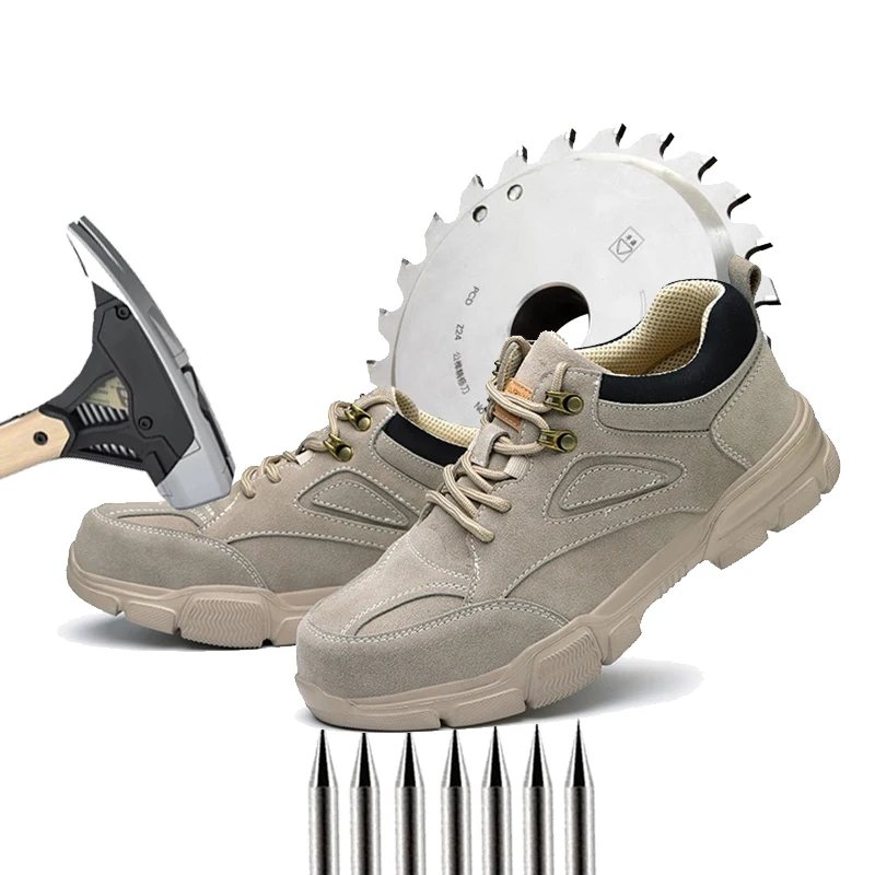

Leather Stitching Low-top Breathable Sneakers For Men And Women Anti-smashing Anti-piercing Welder Work Protective Shoes