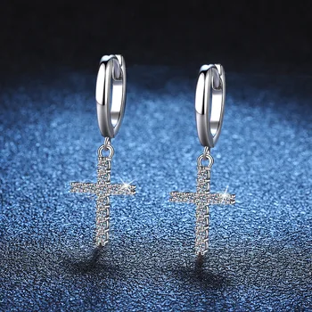 All Real Moissanite Cross Stud Earrings Shiny Gemstone Crucifix Ear Ring S925 Pure Silver Fine Jewelry Pass Diamond Test
