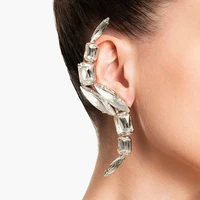 2022 exaggerated rhinestone s shaped ear clip cuff earrings wedding jewelry for women luxury crystal geometric femme earrings
