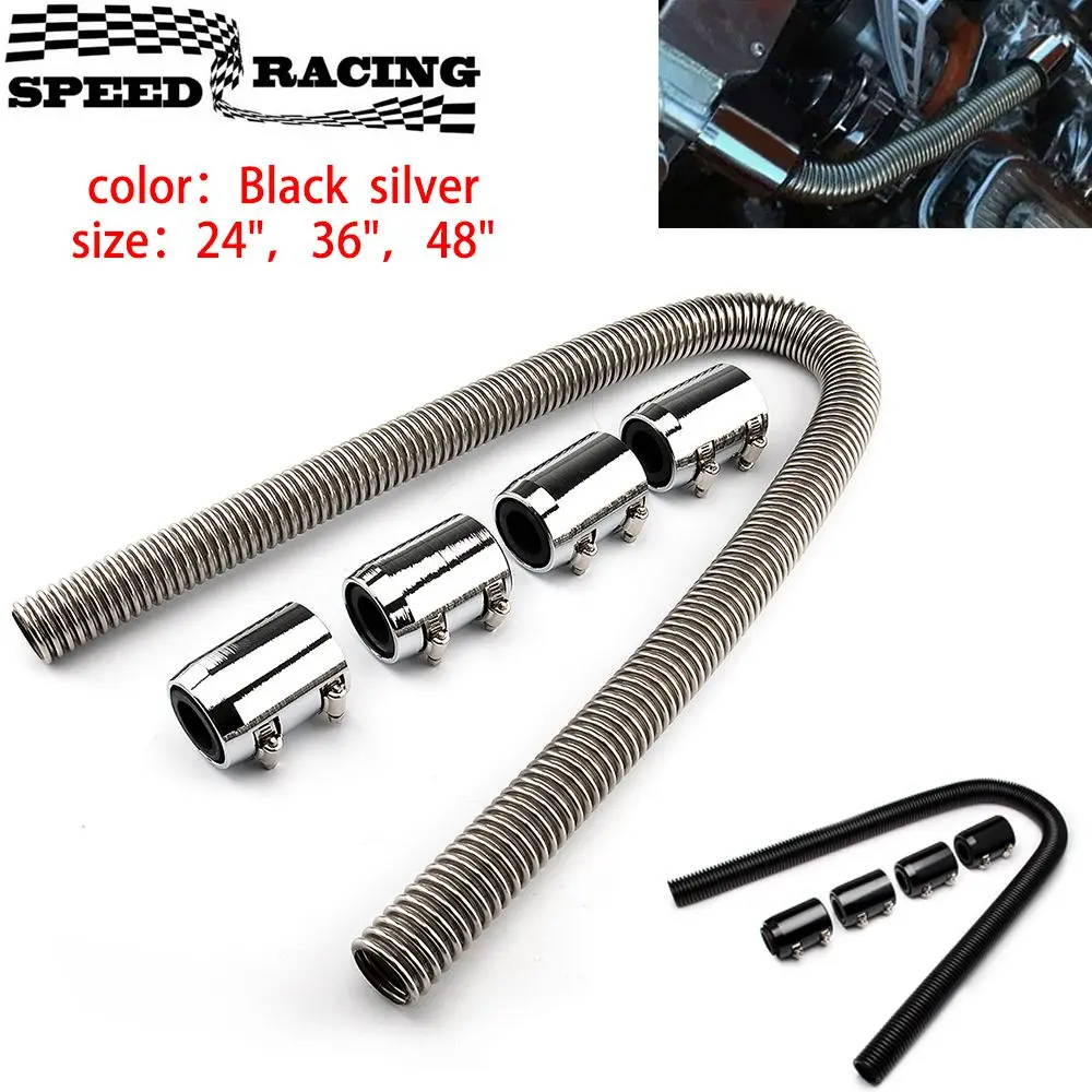 

Универсальный шланг для охлаждения автомобильного двигателя, шланг из нержавеющей стали с хромированным колпачком, 24/36/48 дюймов