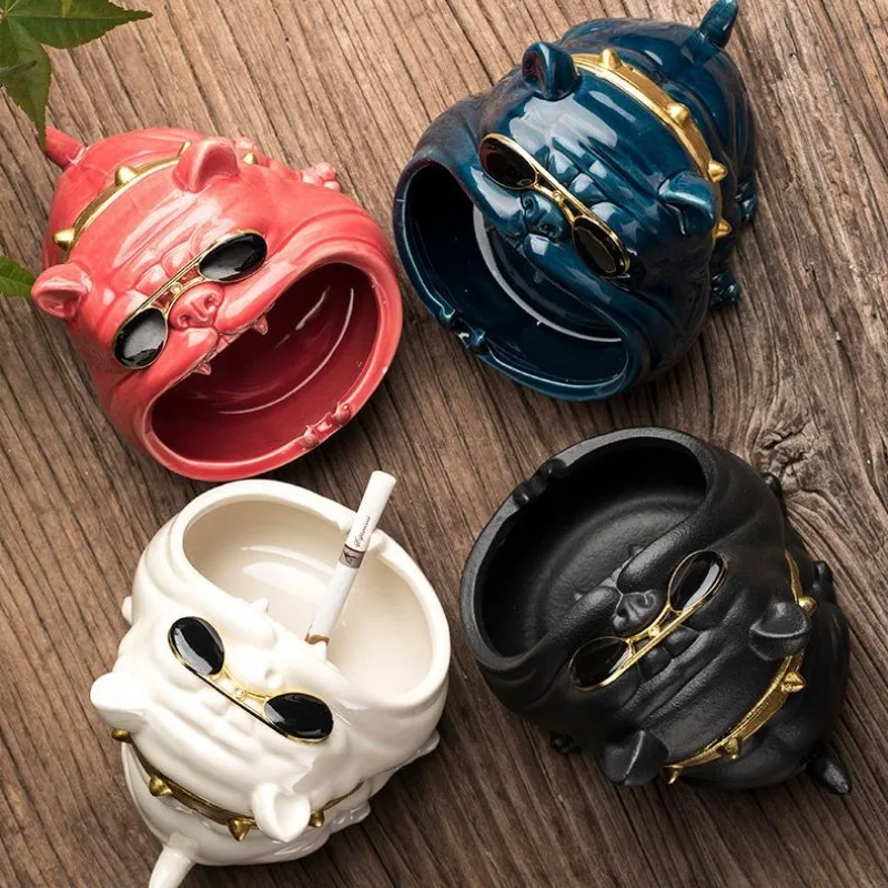 

European Ceramic Household Cartoon Dog Ashtray Prevent Wind and Dust Small Change Storage Cute Animal Ashtray Vintage Home Decor