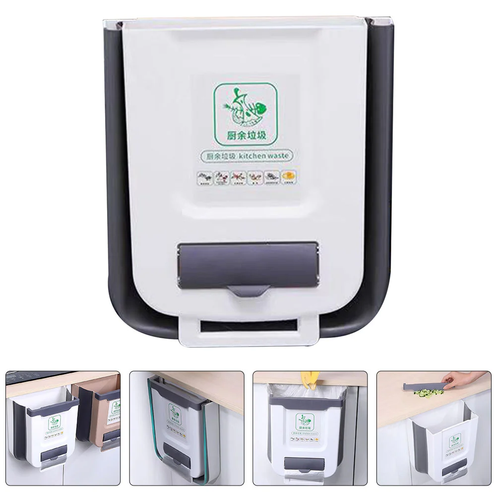 

Plastic Trash Can Kitchen Bins Foldable Household Small Hanging Waste Basket Garbage Container Cabinet