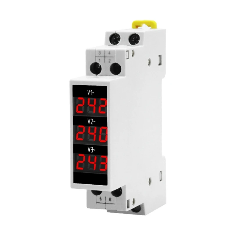 

Voltage Meter Volt- Tester Monitor- Three Phase Din Rail Mount AC80V-500V Voltmeter Gauge LED Digital Display Detector-