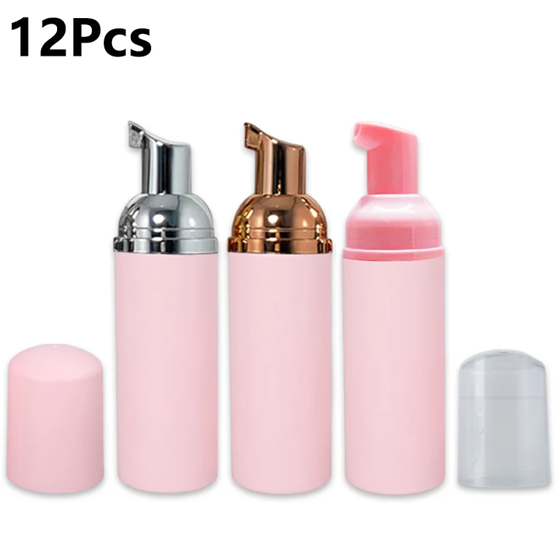 

12Pcs 60ml Empty Frosted Foam Bottles Pink Portable Shampoo Lotion Pump Bottles Refillable Mousse Cosmetic Containers For Travel