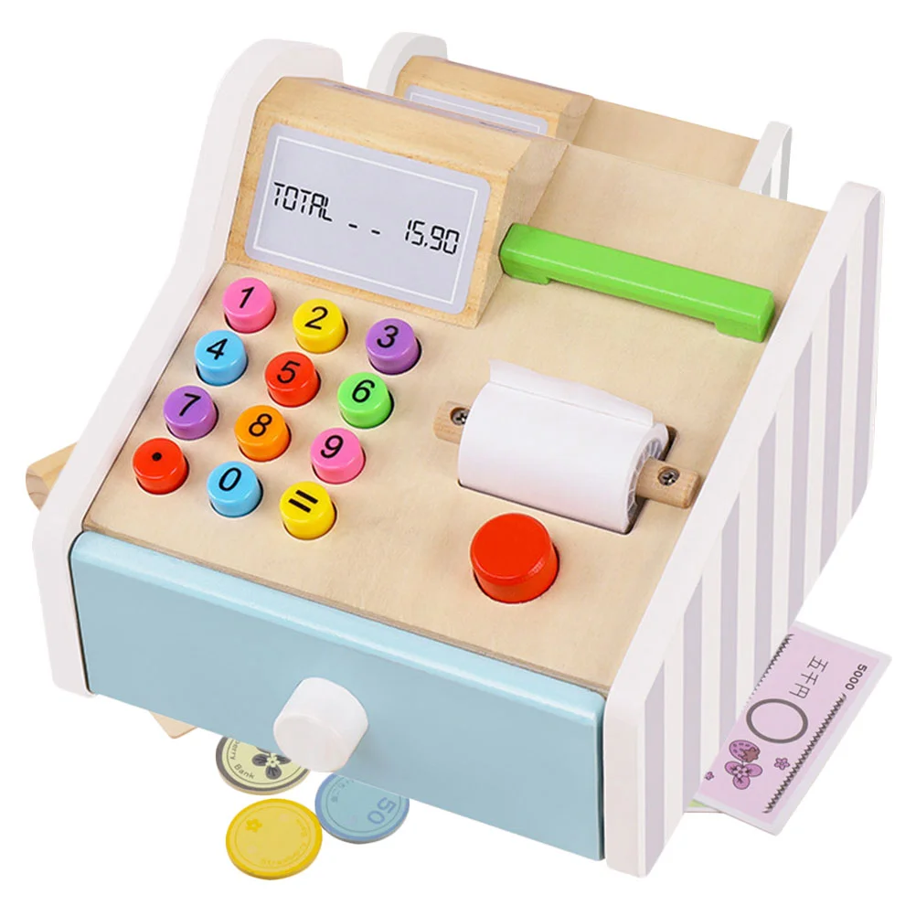 

Cash Register Toy Wood Toys Simulation Supermarket Cashier Desk Girl Plaything Children Kids Educational Wooden Mini House