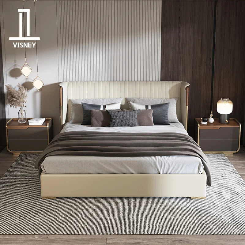 

Italian style light luxury 1.8m leather bed, simple soft double bed, master bedroom modern furniture C4 new product