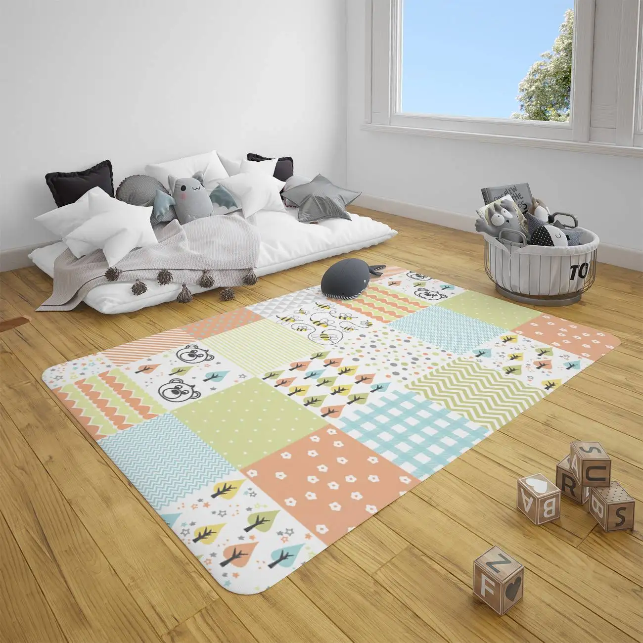 

Cute patchwork soft pastel pattern baby play mat round rectangle children rug newborn crawling padi nursery decor rugs