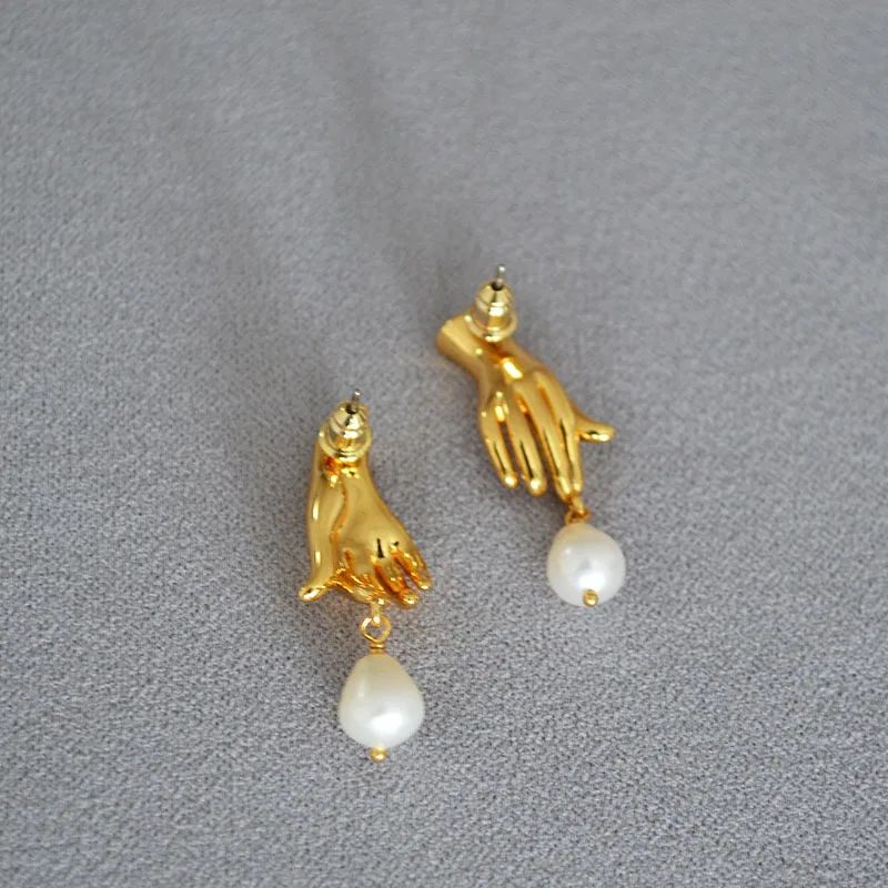 

Korean Style Earrings Special Design Freshwater Pearl Gold Plated Brass 925 Silver Needle Women Drop Earrings