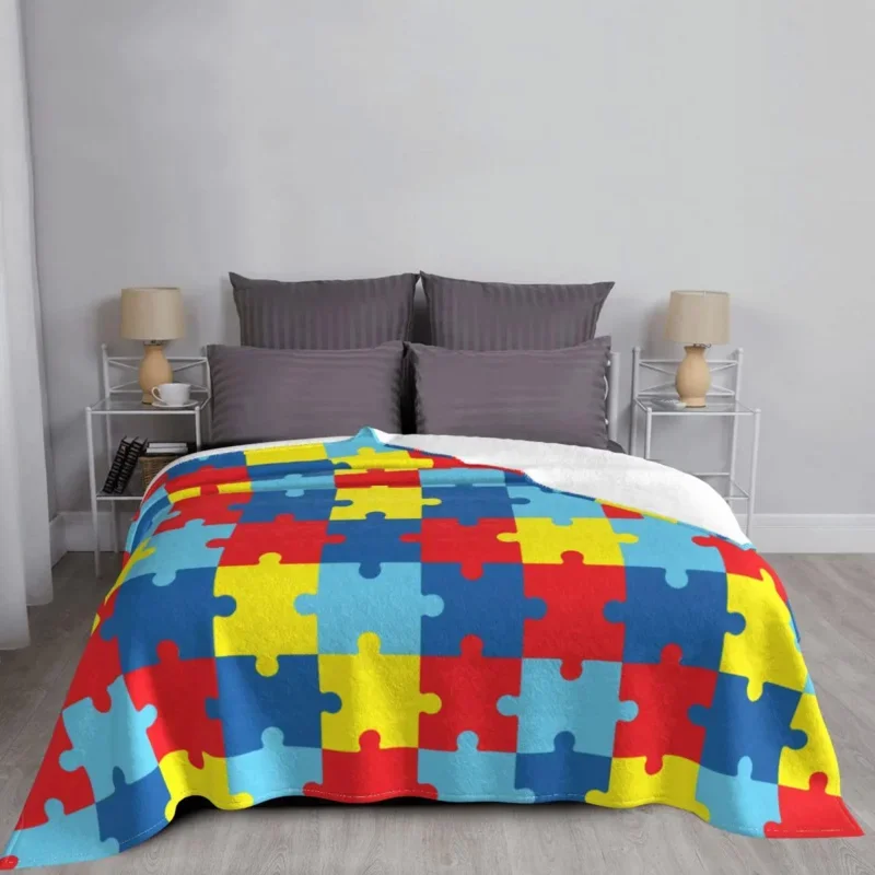 

Rainbow Puzzle Geometric Colorful Blankets Fleece Decoration Multifunction Super Warm Throw Blanket For Sofa Outdoor Bedspreads