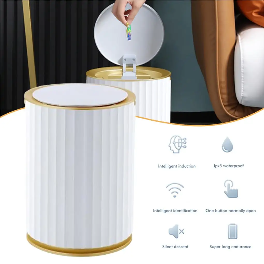 

10L Smart Sensor Trash Waterproof Kitchen Bathroom Sensor Bin with Lid Large-capacity Garbage Waste Bin for Office and Bedroom
