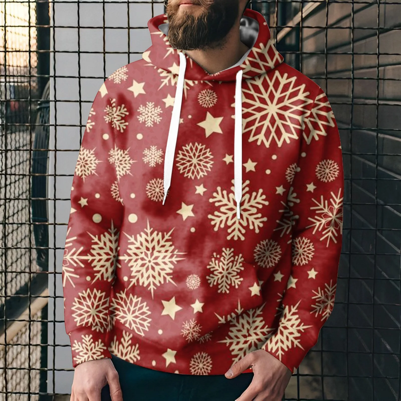 

Christmas Snowflake Printed Hooded Sweatshirts Men's And Women's Hoodies Fashion Hip Hop Style Red Pullover Autumn Y2k Clothes