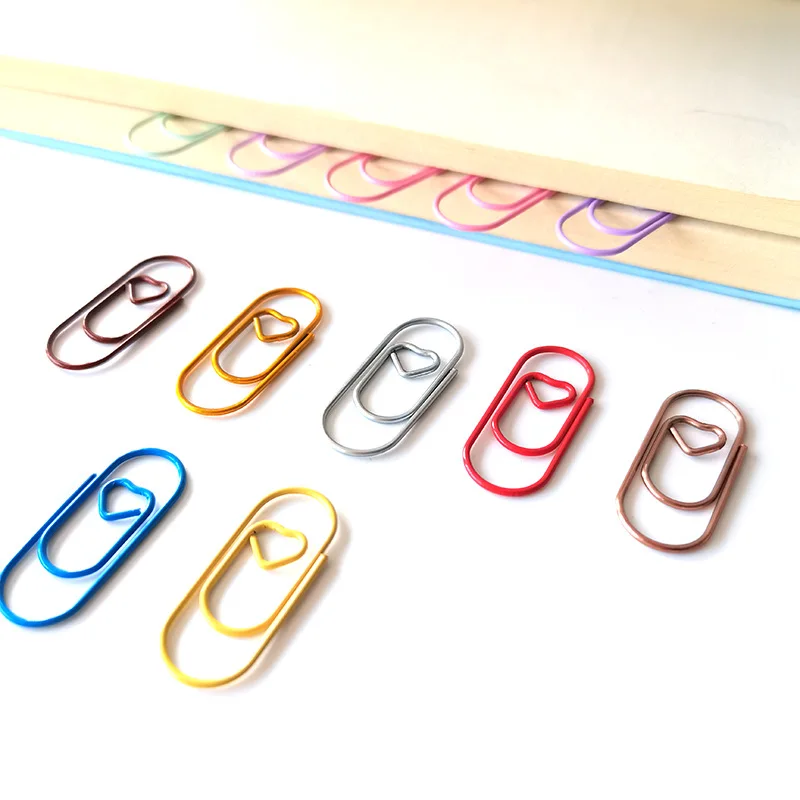 

50Pcs Mini Colorful Love Paper Clips for Office School Bookmark Clip Pages Holder Clamp Binding Supplies Office Accessories