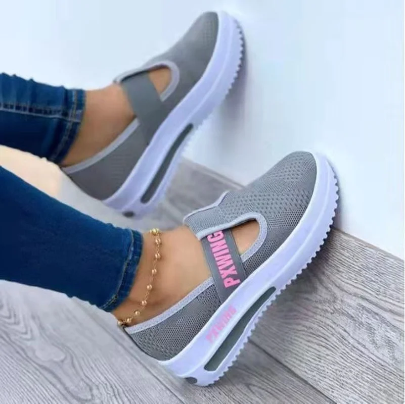 

Women Summer Shoes 2022 Elastic Band Round Toe Platform Sneakers Women Casual Sport Shoes Size 43 Wedge Women Vulcanized Shoes