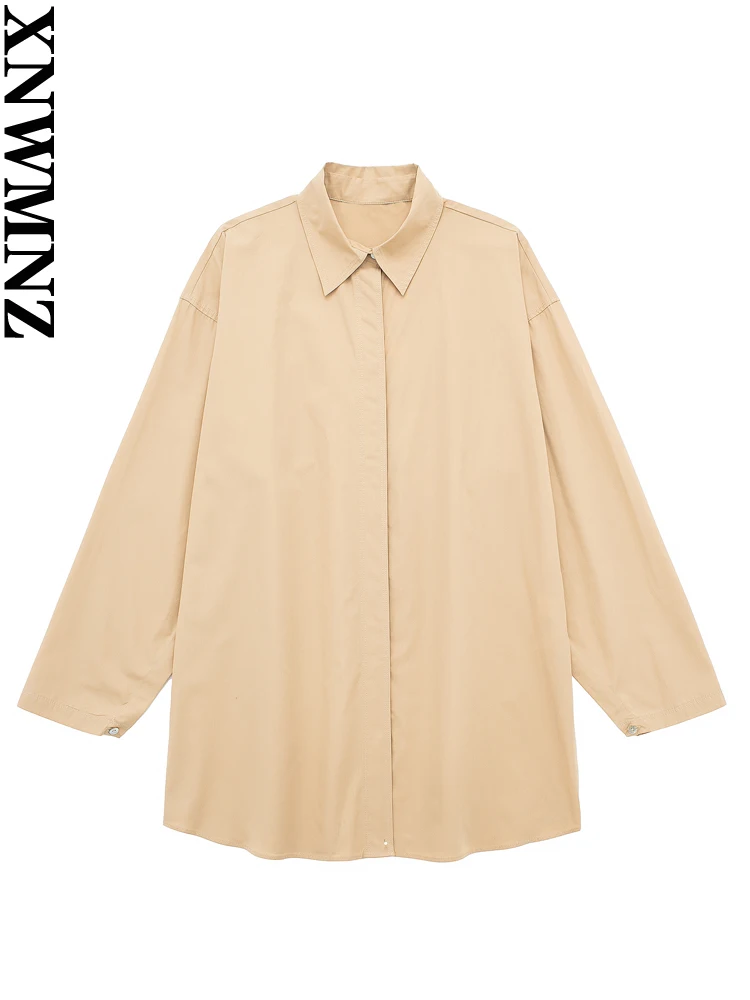 

XNWMNZ 2023 Women fashion poplin split long-sleeved shirt or high-waist zipper pleated wide-leg pants female chic two-piece set