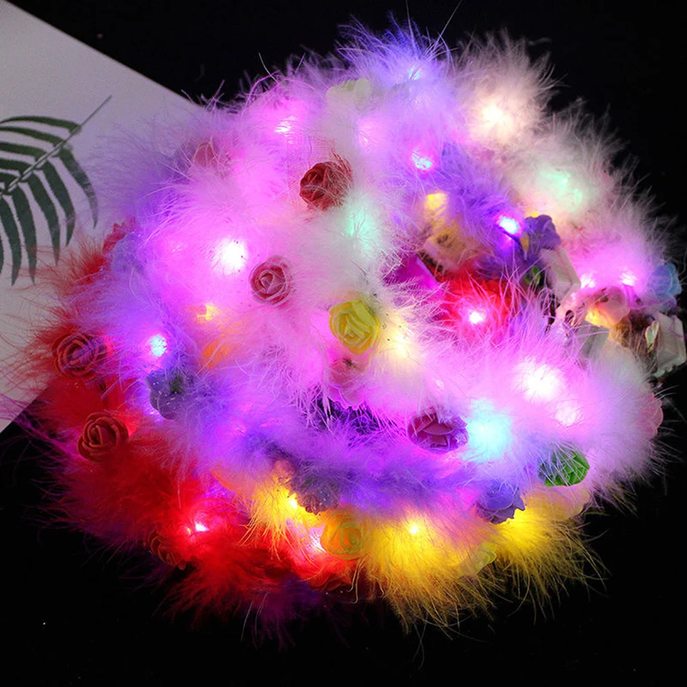 

Flower Wreath Luminous LED Headpiece Garland Crown Flower Headband Glowing Wreath For Wedding Party Christmas Garlands