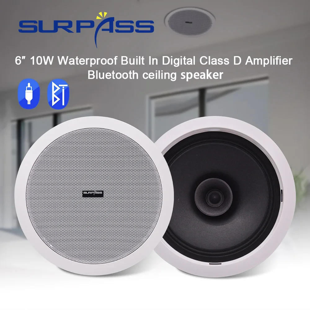 Home Audio System BT In Ceiling Speaker Bathroom Waterproof Built In Digital Class D Amplifier 10W 6inch Active Speakers Theater