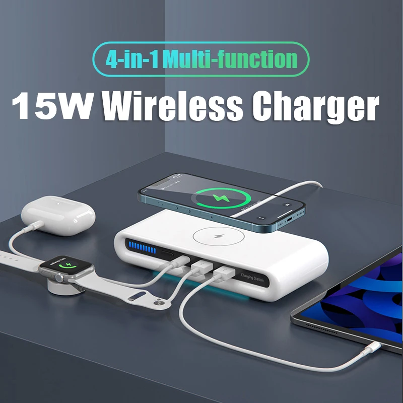 

15W Wireless Charger 4IN1 Multi USB Port Charger Station Fast Charging Type C Dock for iPhone14 13 Pro Max XS Xiaomi Samsung S22