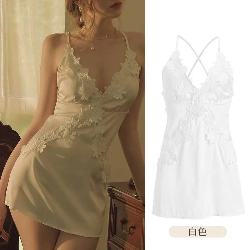 Ночная рубашка женское нижнее белье кружевная ночная сорочка на бретельках с