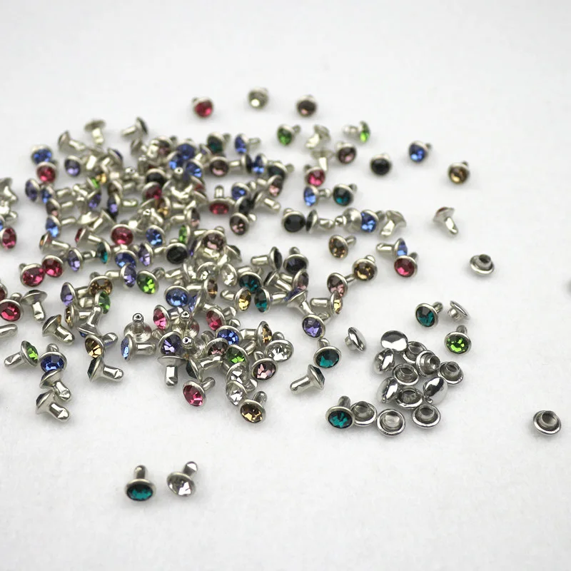 

50Sets 6mm Color Crystal Rhinestone Silver Rivets Diamante Stud DIY Crafts Clothing Leather Decor Rebite Spikes Glass Drill Nail