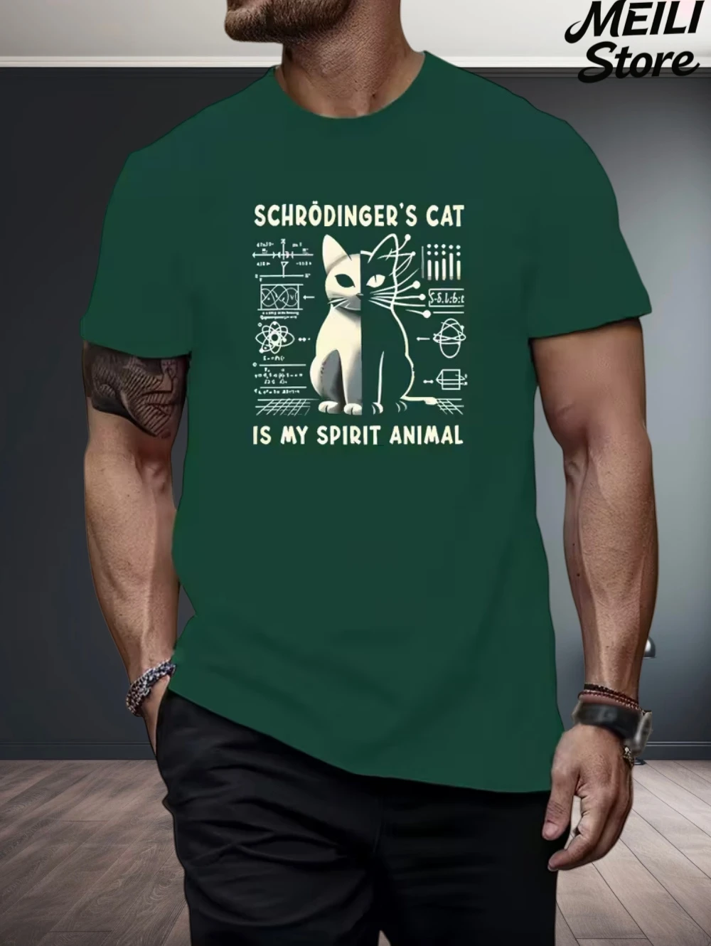 Фото Schrodinger Cat Design Мужская футболка Летняя повседневная забавная свободная модная футболка с 3D принтом большого размера для любителей науки Повседневная мужская одежда №1