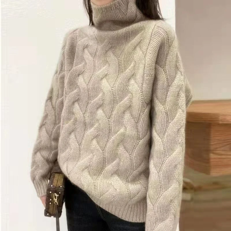 

Women's Plush Pullover Sweater Long Sleeve High Neck Loose Thickened Lazy Style Grey Autumn Winter Chic Y2k Top