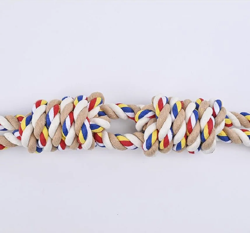 

Хлопковая веревка для собак, устойчивая к укусам Трехцветная Интерактивная веревка с узлом для крупных собак