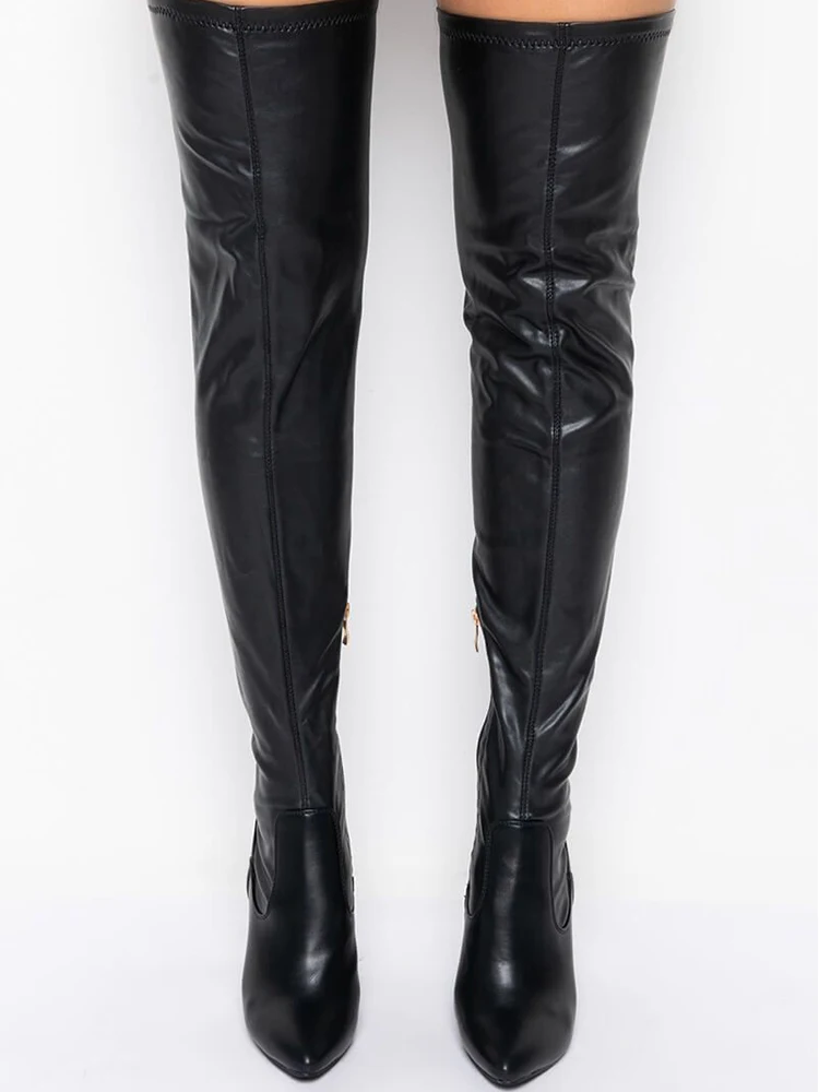 High Heels Women Boots 2022 Winter Tacones Mujer Pointy Chunky Side Zipper Over Knee Elastic Force Escarpins Femme