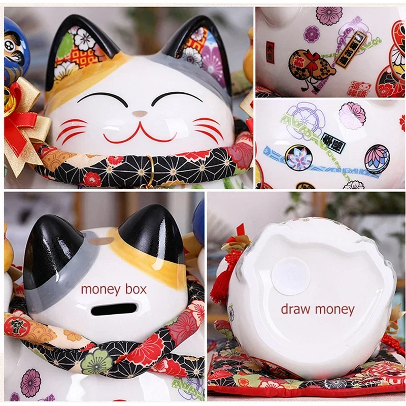 8-дюймовая керамическая статуя Lucky Cat Maneki Neko Fortune украшения в стиле фэншуй копилка