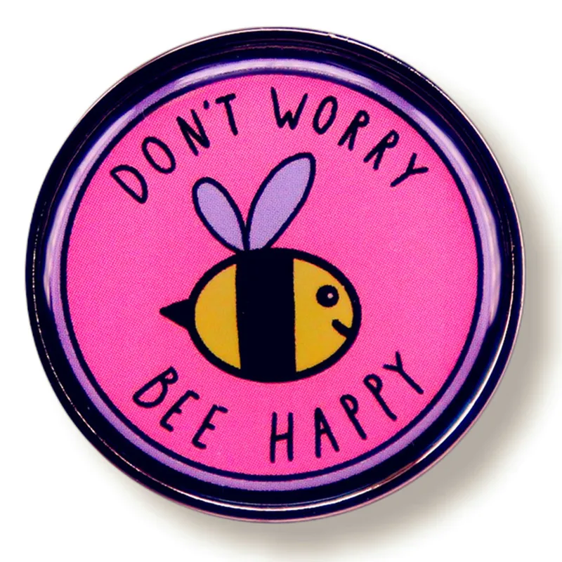 

Don't Worry Bee Happy Enamel Pin Brooch Metal Badges Lapel Pins Brooches for Backpacks Luxury Designer Jewelry Accessories