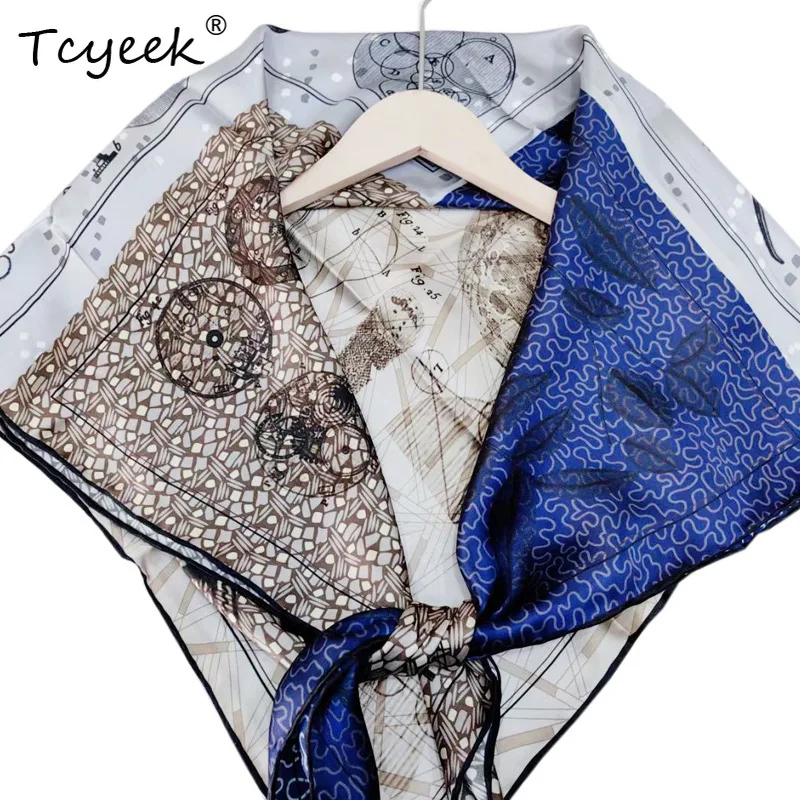 Фото Tcyeek, 100% настоящие шелковые элегантные шарфы, винтажный принт 110 см, подарок для мамы, модный шикарный шарф в стиле ретро, лето 2023, осень A465133QM №2