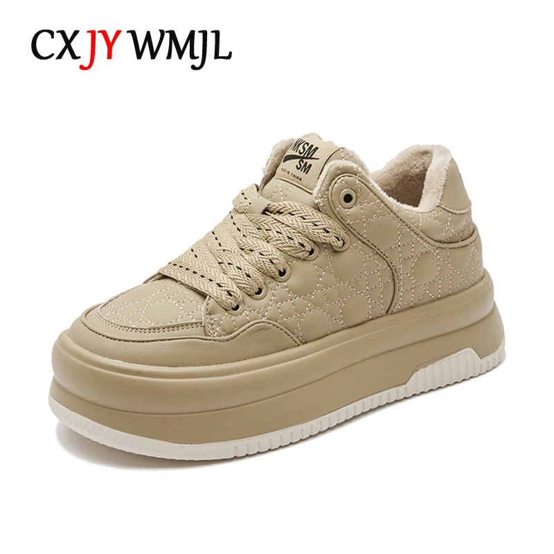 

Кроссовки CXJYWMJL из натуральной кожи на платформе для женщин, зимняя повседневная обувь с вулканизированной подошвой, теплая женская обувь н...