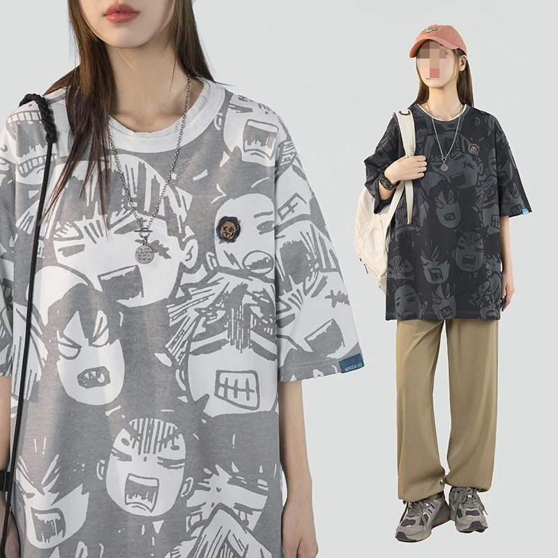 

2022 Large Size Short Sleeve Y2k Clothes Women's T-shirt Cartoon Printed Anime Top Loose Cotton Ropa Mujer Aesthetic Clothes
