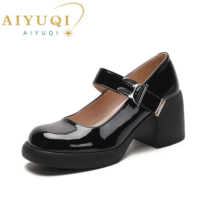 

AIYUQI Mary Jane Shoes Women High Heels 2023 New Spring Women Loafers Shallow Mouth Fashion Patent Leather Women's Shoes