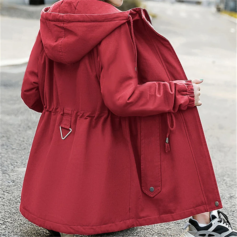 Winter Hooded Fleece Lined Thicken Parka Mid-length Cotton Padded Plus Velvet Women Warm Coat Trenchcoat Slim Windbreaker Jacket