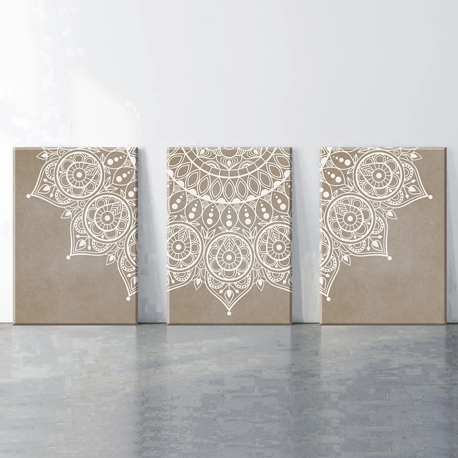 

Настенный плакат в стиле бохо бежевого цвета с коричневой акварелью, украшение для комнат в исламском стиле, абстрактная мандала, Картина н...